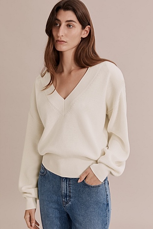 BZB Women's V Neck Long Sleeve Knit Loose Oversized Pullover