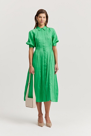 green country dress Jewel Linen Blend Fluid Cinched Shirt - Dresses _okendo:syndication_key:CL128016047