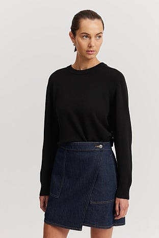 Organically Grown Cotton Blend Crop Crew Neck Knit