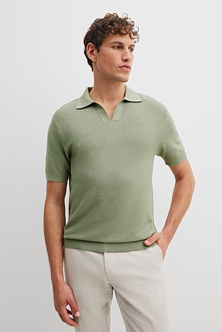 Cotton Silk Open Neck Knit Polo