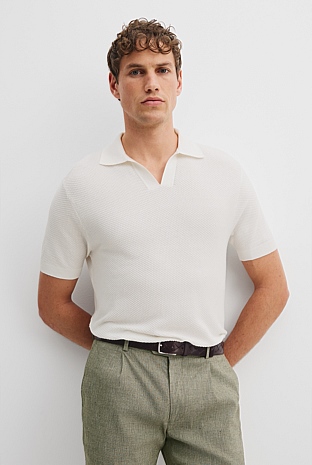 Cotton Silk Open Neck Knit Polo