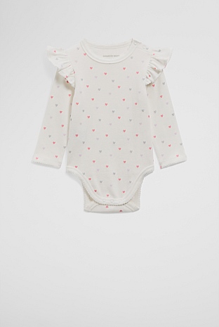 Organically Grown Cotton Frill Rib Long Sleeve Bodysuit