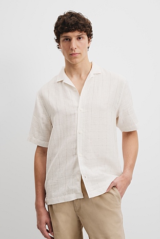 Short Sleeve Cotton Linen Windowpane Shirt