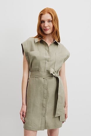 Organically Grown Linen Pocket Detail Dress