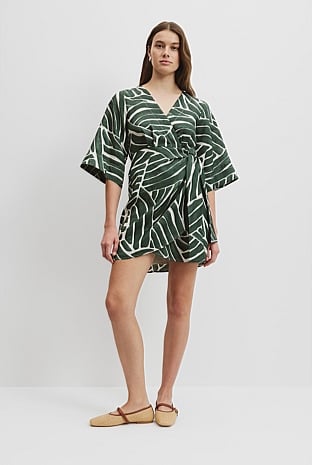 Print Ramie Wrap Dress