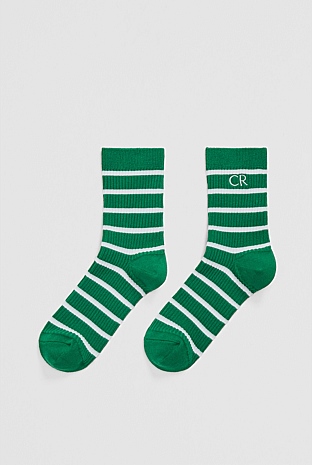 Australian Cotton Blend CR Classic Logo Rib Three-Quarter Crew Sock