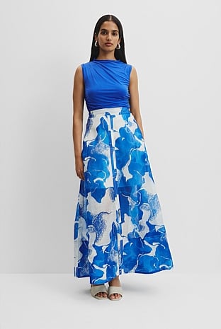 Organza Print Maxi Skirt