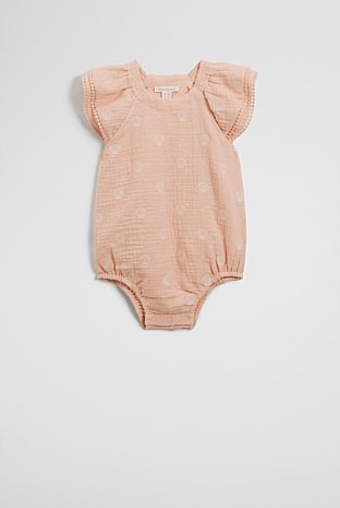 Organically Grown Cotton Shell Embroidered Romper