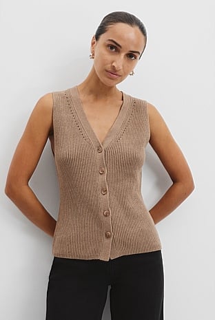 Organically Grown Cotton Linen Textured Knit Vest