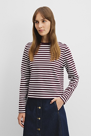 Australian Cotton Stripe Long Sleeve Slim Fit T-Shirt