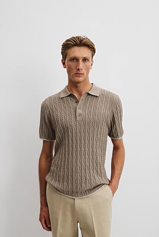 Cotton Wool Cable Knit Polo