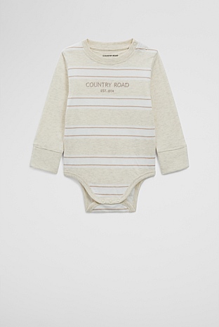 Organically Grown Cotton Spliced Logo Long Sleeve Bodysuit