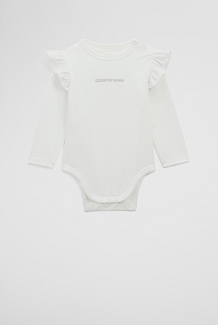 Organically Grown Cotton Frill Rib Long Sleeve Bodysuit