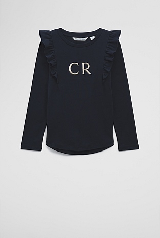 Australian Cotton Long Sleeve Logo Frill T-Shirt