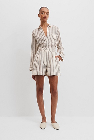 Organically Grown Linen Stripe Tuck Short