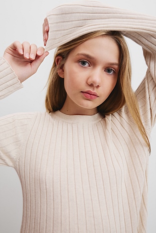 Teen Organically Grown Cotton Rib Knit Long Sleeve Top