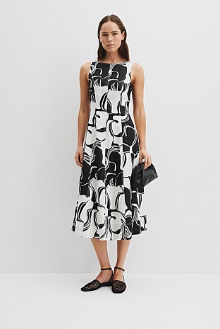 Organically Grown Linen Print Fit-and-Flare Dress