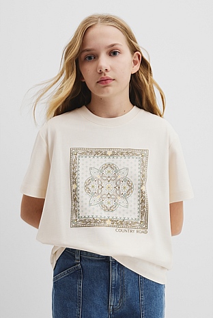 Teen Recycled Cotton Blend Scarf Print T-Shirt