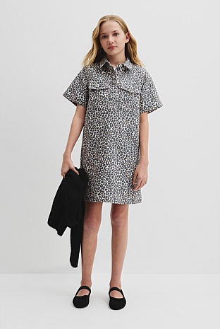 Teen Leopard Denim Mini Dress