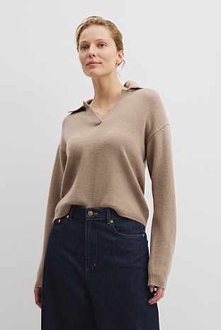 Collared Knit Cotton Cashmere Sweater