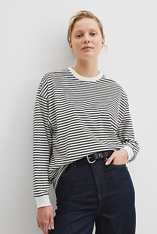 Australian Cotton Stripe Long Sleeve Relaxed T-Shirt