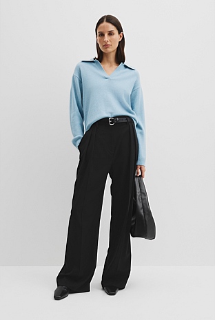 Collared Knit Cotton Cashmere Sweater