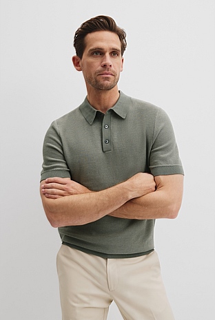 Australian Cotton Blend Silk Textured Knit Polo