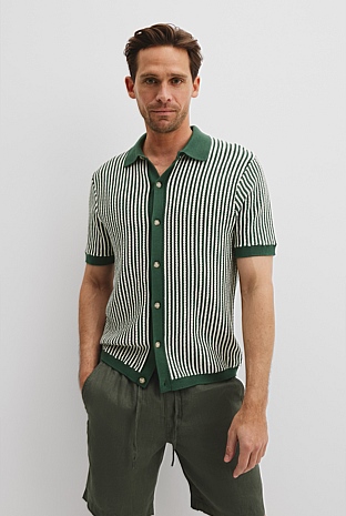 Australian Cotton Blend Short Sleeve Border Stripe Knit Shirt