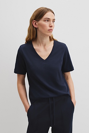 Australian Good Earth Cotton Short Sleeve V-Neck T-Shirt