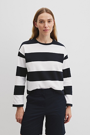 Australian Cotton Stripe Crew Long Sleeve T-Shirt