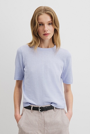 Organically Grown Cotton Linen Short Sleeve Knit T-Shirt