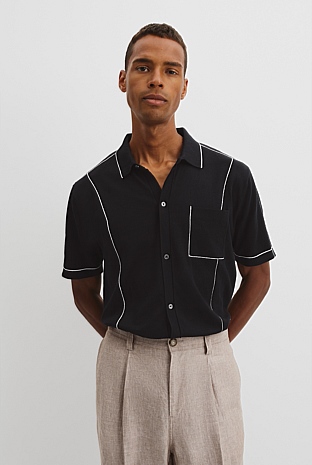 Cotton Silk Pip Detail Knit Shirt