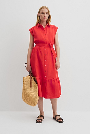 Organically Grown Linen Tiered Midi Dress