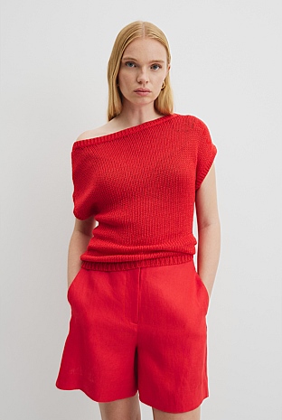 Organically Grown Cotton Asymmetric Tape Knit T-Shirt
