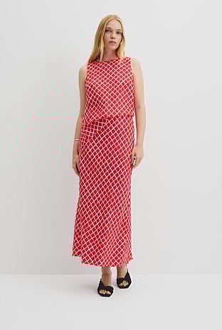 Draped Bias Print Skirt