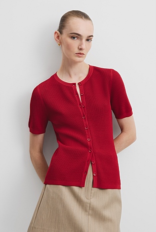 Waffle Short Sleeve Button Knit