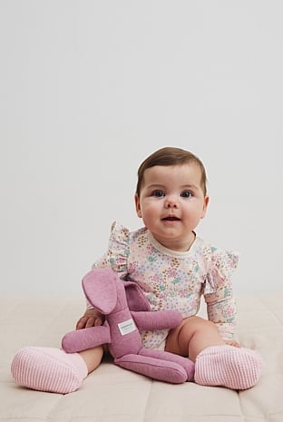Organically Grown Cotton Blend Frill Long Sleeve Logo Bodysuit