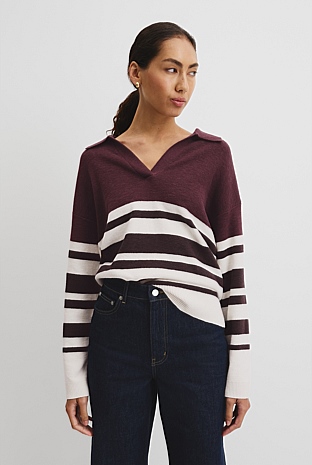 Organically Grown Cotton Linen Blend Long Sleeve Stripe Knit