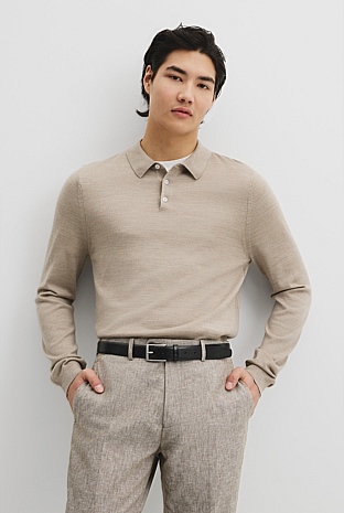 Australian Merino Long Sleeve Am Button Polo Knit
