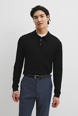 Australian Merino Long Sleeve Am Button Polo Knit