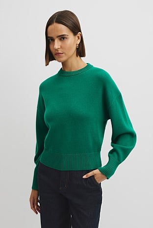 Organically Grown Cotton Blend Crop Crew Neck Knit