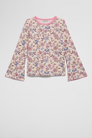 Organically Grown Cotton Blend Rib Flare Sleeve Top