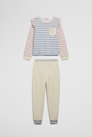 Australian Cotton Contrast Stripe Print Sleep Set