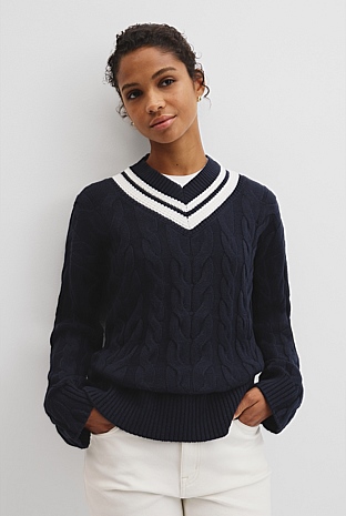 V-Neck Cable Knit