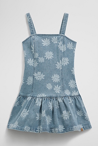 Teen Sleeveless Denim Print Dress