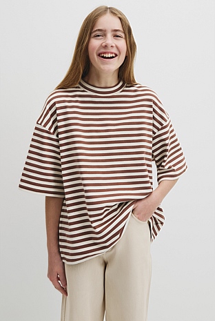 Teen Australian Cotton Blend Short Sleeve Oversized Stripe T-Shirt