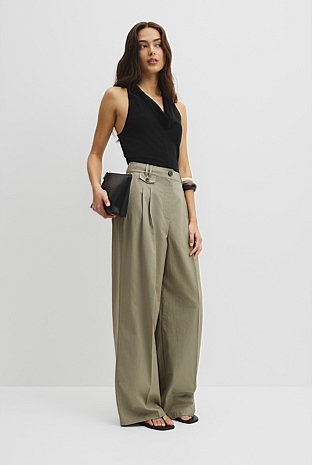 Cotton Blend Pleat Front Pant