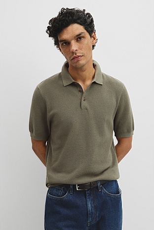 Short Sleeve Good Earth Cotton Pique Knit Polo