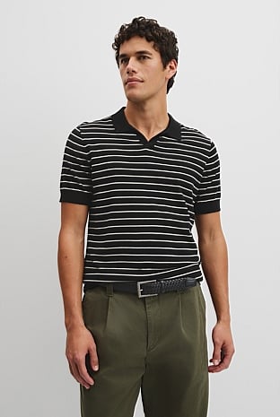 Australian Cotton Silk Stripe Knit Polo