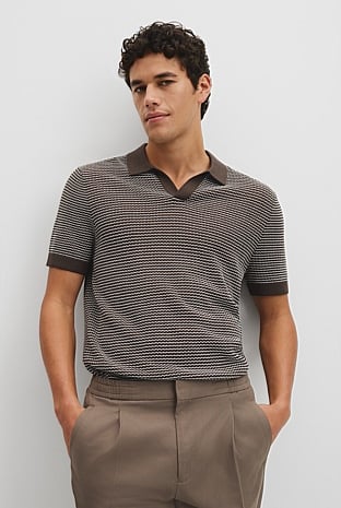 Australian Cotton Silk Blend Textured Stripe Polo